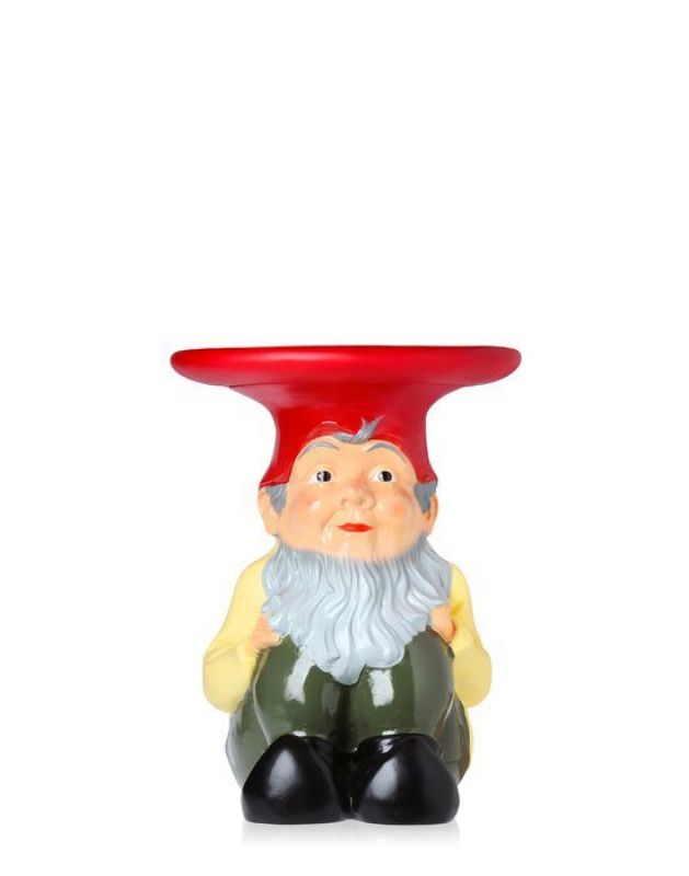 Gnomes Napoleon Hocker von Kartell: Dekorativer Gartenzwerg als Beistelltisch in Rot, Grün und Gelb.